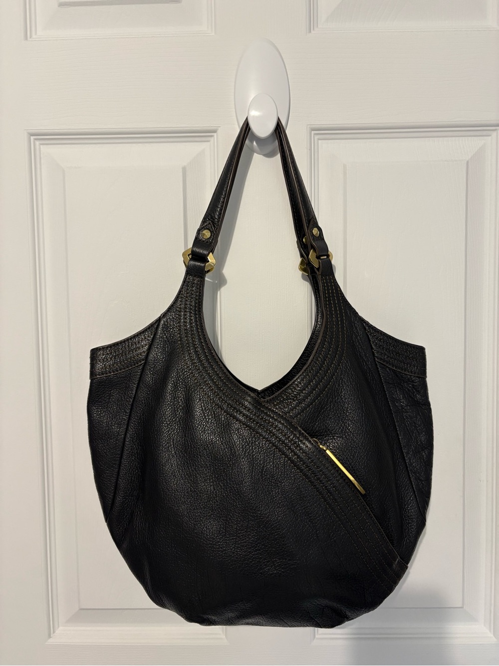 orYANY Black Leather Hobo Shoulder Bag with Gold Accents